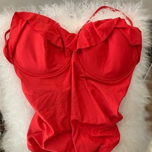 J.Crew Ruffle Underwire Swimsuit  Red 12 NWT